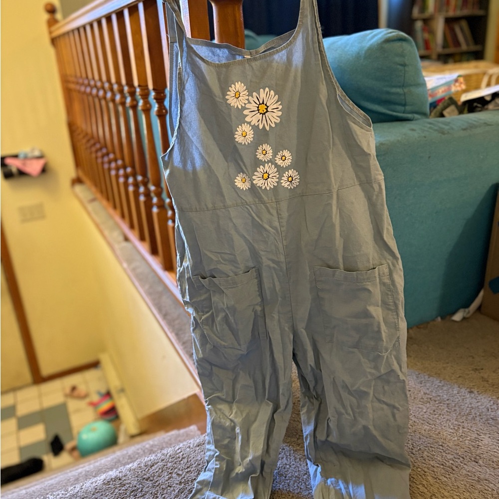 Blue Overalls with Daisy Print